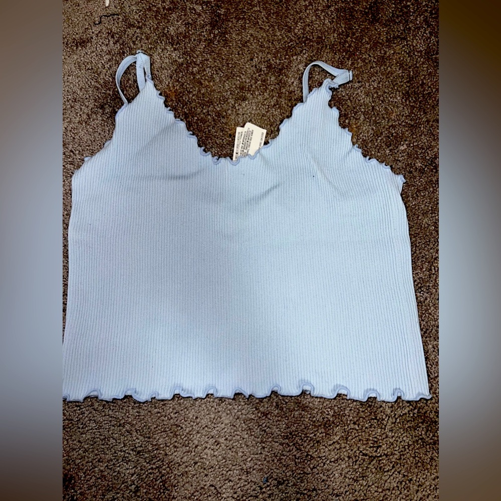 Light Blue Ribbed Cropped Tank